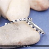 10K White Gold Round Blue Sapphire & White Diamond Ladies Huggies Hoop Earrings