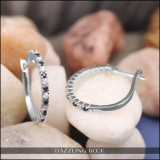 10K White Gold Round Blue Sapphire & White Diamond Ladies Huggies Hoop Earrings
