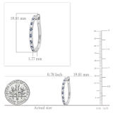 10K White Gold Round Blue Sapphire & White Diamond Ladies Huggies Hoop Earrings