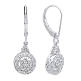 IGI CERTIFIED Round White Diamond Flower Cluster Dangle Drop Earrings (0.15 ctw, Color I-J, Clarity I2-I3) in 925 Sterling Silver
