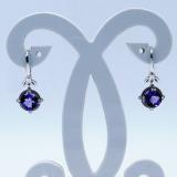 14K White Gold 8 MM Cushion Amethyst & Round White Diamond Ladies Leaf Drop Earrings