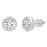 0.45 Carat (ctw) 18K White Gold Round White Diamond Ladies Solitaire Stud Earrings 1/2 CT
