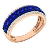18K Rose Gold Round Blue Sapphire & White Diamond Ladies Bridal Multi Row Wedding Band