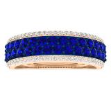 18K Rose Gold Round Blue Sapphire & White Diamond Ladies Bridal Multi Row Wedding Band
