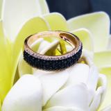 18K Rose Gold Round Blue Sapphire & White Diamond Ladies Bridal Multi Row Wedding Band
