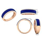 18K Rose Gold Round Blue Sapphire & White Diamond Ladies Bridal Multi Row Wedding Band