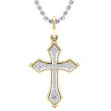 0.15 Carat (ctw) 10K Yellow Gold Round Diamond Ladies Cross Pendant (Silver Chain Included)