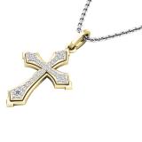 0.15 Carat (ctw) 10K Yellow Gold Round Diamond Ladies Cross Pendant (Silver Chain Included)