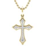 0.15 Carat (ctw) 10K Yellow Gold Round Diamond Ladies Cross Pendant (Gold Chain Included)