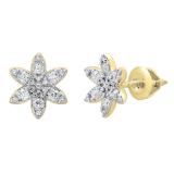 0.25 Carat (ctw) 10K Yellow Gold Round White Diamond Ladies Flower Stud Earrings 1/4 CT
