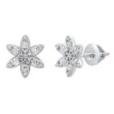 0.25 Carat (ctw) 14K White Gold Round White Diamond Ladies Flower Stud Earrings 1/4 CT