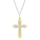 0.10 Carat (ctw) 10K Yellow Gold Round White Diamond Ladies Cross Pendant 1/10 CT