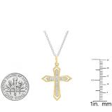 0.10 Carat (ctw) 10K Yellow Gold Round White Diamond Ladies Cross Pendant 1/10 CT