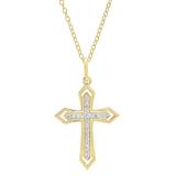 0.10 Carat (ctw) 10K Yellow Gold Round White Diamond Ladies Cross Pendant 1/10 CT