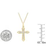 0.10 Carat (ctw) 10K Yellow Gold Round White Diamond Ladies Cross Pendant 1/10 CT