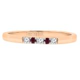 10K Rose Gold Round Ruby & White Diamond Ladies Five Stone Anniversary Wedding Band