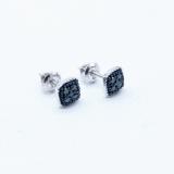 0.10 Carat (ctw) Sterling Silver Round Blue Diamond Ladies Cushion Shape Stud Earrings 1/10 CT