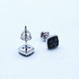 0.10 Carat (ctw) Sterling Silver Round Blue Diamond Ladies Cushion Shape Stud Earrings 1/10 CT