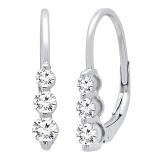 0.55 Carat (ctw) 10K White Gold Round White Diamond Ladies Three Stone Drop Earrings 1/2 CT