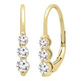 0.55 Carat (ctw) 14K Yellow Gold Round White Diamond Ladies Three Stone Drop Earrings 1/2 CT