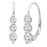 1.05 Carat (ctw) 14K White Gold Round White Diamond Ladies Three Stone Drop Earrings 1 CT
