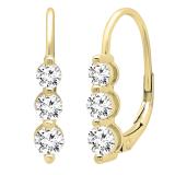 1.05 Carat (ctw) 14K Yellow Gold Round White Diamond Ladies Three Stone Drop Earrings 1 CT