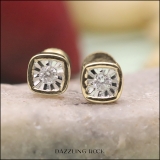 0.10 Carat (ctw) 14K Yellow Gold Round Diamond Ladies Cushion Shaped Solitaire Stud Earrings 1/10 CT