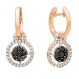 0.38 Carat (ctw) 18K Rose Gold Round Black & White Diamond Ladies Cluster Style Dangling Earrings