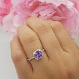 10K White Gold 6.5 MM Cushion Amethyst & Round White Diamond Ladies Bridal Halo Engagement Ring