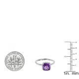 14K White Gold 6.5 MM Cushion Amethyst & Round White Diamond Ladies Bridal Halo Engagement Ring