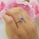 14K White Gold 6.5 MM Cushion Amethyst & Round White Diamond Ladies Bridal Halo Engagement Ring