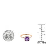 18K Rose Gold 6.5 MM Cushion Amethyst & Round White Diamond Ladies Bridal Halo Engagement Ring