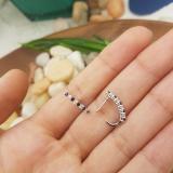 14K White Gold Round White Diamonds & Blue Sapphire Ladies J Shaped Hoop Earrings