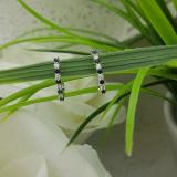 14K White Gold Round White Diamonds & Blue Sapphire Ladies J Shaped Hoop Earrings