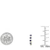 14K Yellow Gold Round White Diamonds & Blue Sapphire Ladies J Shaped Hoop Earrings
