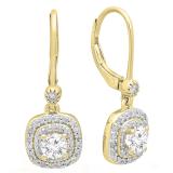 1.05 Carat (ctw) 10K Yellow Gold Round White Diamond Ladies Halo Style Dangling Drop Earrings 1 CT