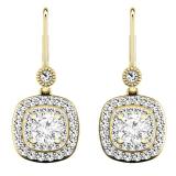 1.05 Carat (ctw) 10K Yellow Gold Round White Diamond Ladies Halo Style Dangling Drop Earrings 1 CT
