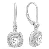 1.05 Carat (ctw) 18K White Gold Round White Diamond Ladies Halo Style Dangling Drop Earrings 1 CT