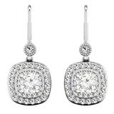 1.05 Carat (ctw) 18K White Gold Round White Diamond Ladies Halo Style Dangling Drop Earrings 1 CT