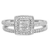 0.28 Carat (ctw) Sterling Silver Round White Diamond Ladies Engagement Ring Band Set 1/4 CT
