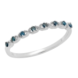 0.08 Carat (ctw) Sterling Silver Round Blue Diamond Ladies Anniversary Wedding Stackable Band Ring