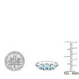 Sterling Silver Oval Aquamarine & Round Diamond Ladies 3 Stone Engagement Ring