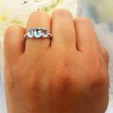 Sterling Silver Oval Aquamarine & Round Diamond Ladies 3 Stone Engagement Ring