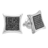 0.23 Carat (ctw) Sterling Silver Round Black Diamond Kite Shape Stud Earrings 1/4 CT