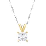 1.50 Carat (ctw) 10K Yellow Gold Princess Cubic Zirconia CZ Ladies Solitaire Pendant 1 1/2 CT