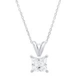 1.50 Carat (ctw) 18K White Gold Princess Cubic Zirconia CZ Ladies Solitaire Pendant 1 1/2 CT