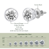 925 Sterling Silver Solitaire Stud Earrings, 0.50 ctw Round Cubic Zirconia in Screw Back
