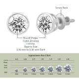 925 Sterling Silver Solitaire Stud Earrings, IGI Certified 1.00 ctw Round Cubic Zirconia in Screw Back