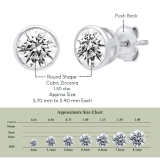 925 Sterling Silver Solitaire Stud Earrings, IGI Certified 1.50 ctw Round Cubic Zirconia in Push Back