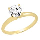 1.00 Carat (ctw) 14K Yellow Gold Round Cubic Zirconia Ladies Solitaire Engagement Ring 1 CT